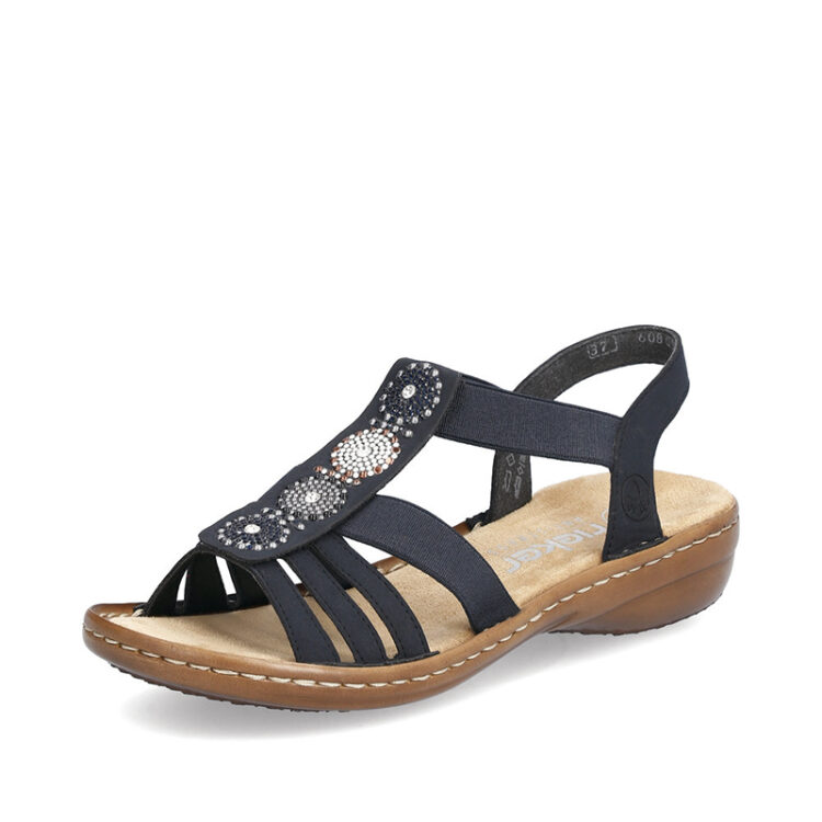 Ballerines Rieker Marine à Talon Plat - Surpiqûres Ton Sur Ton - Semelle Blanche Et Beige